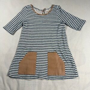 Postmark Anthropologie Tunic Dress Womens Medium Breton Stripe Leather Trim